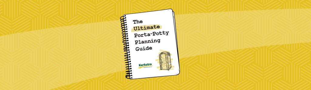Image of a notebook with the text, "The ultimate porta-potty planning guide."