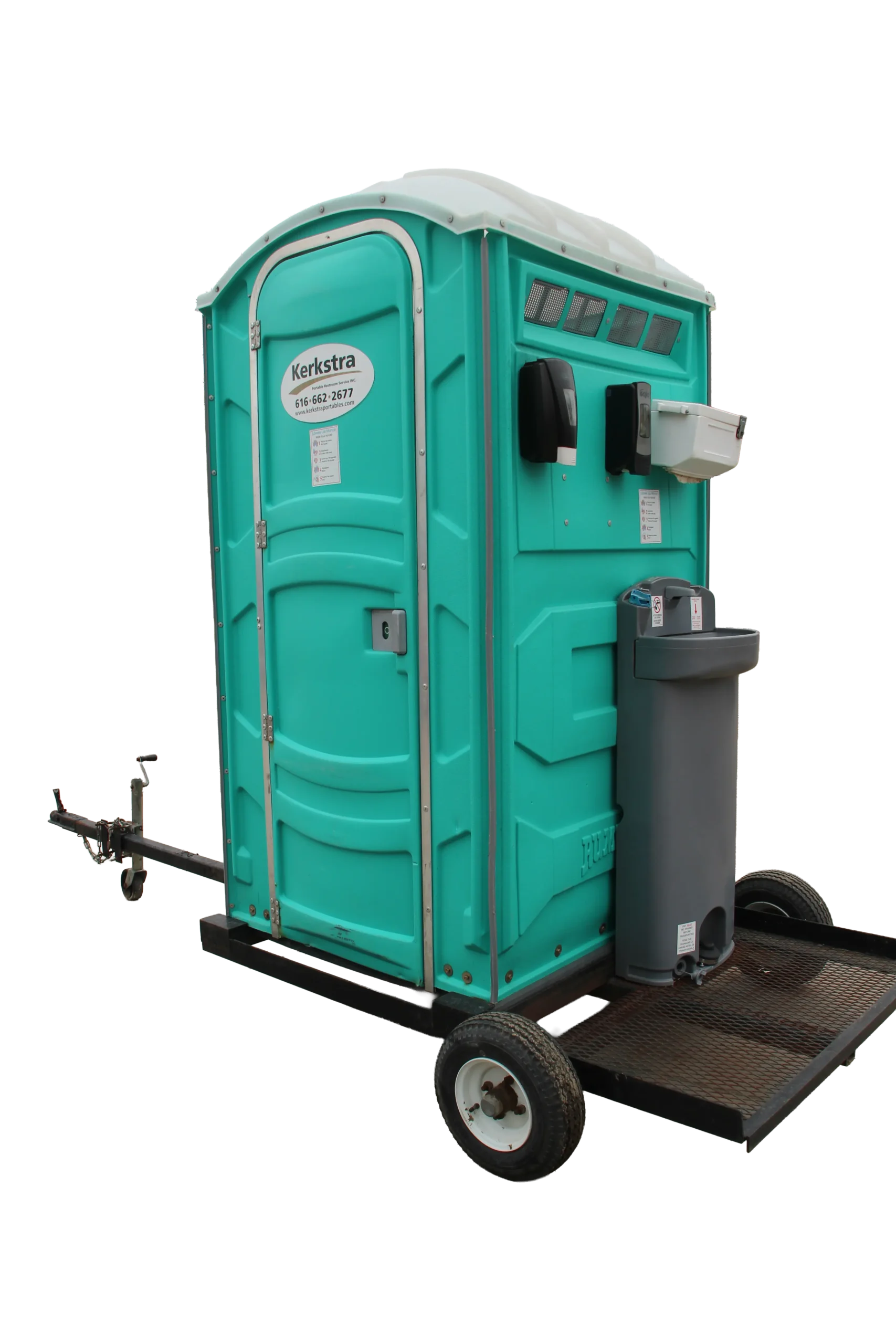 standard portable restroom with handwashing station