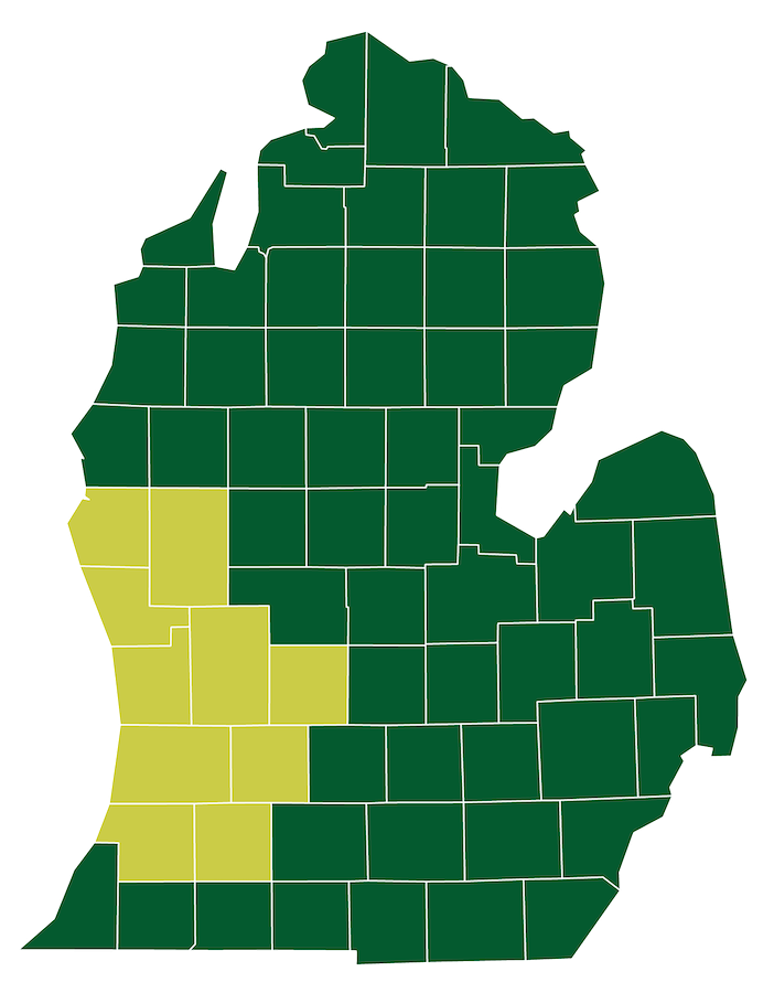 Map of Michigan with counties highlighted
